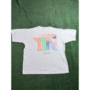 Rare Vintage 80s Neon Graphic Golf T-shirt Size XL 100% Cotton Made In USA